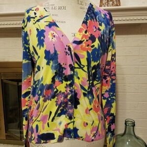 2/$35 Ann Taylor LOFT Pretty Colorful Floral Cardigan Sweater M Medium
